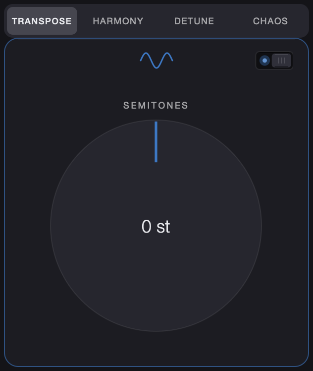 Transpose tab: semitone dial